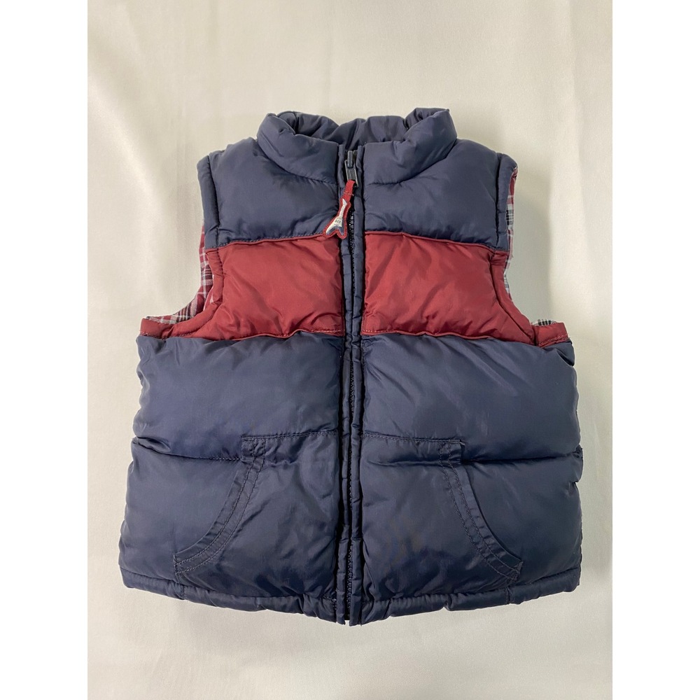 Gymboree Baby Boy Puffer Vest 12-24 Months Blue Burgundy Plaid Lined